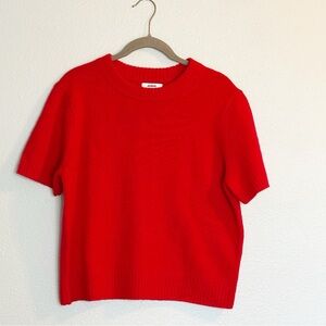 Jason Wu Cashmere Short Sleeve Sweater Red Crewneck Knit Top, Women's Size Large